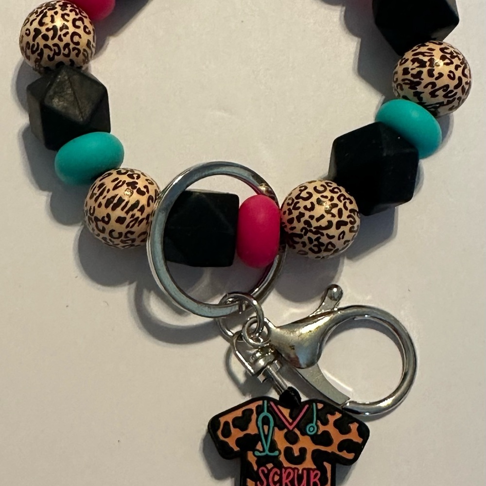 Black and Pink Key & Card Holder with Leopard Print